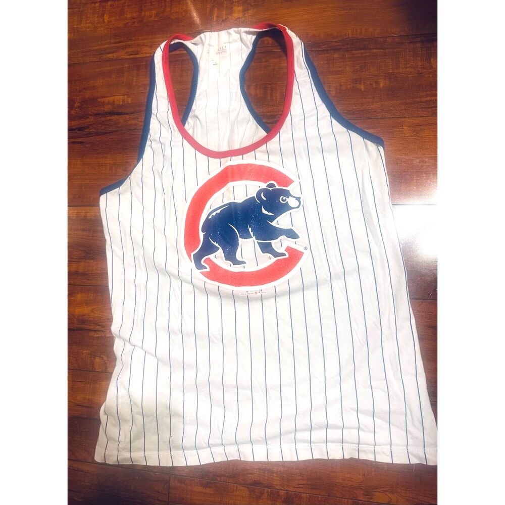 Chicago Cubs Baseball White Pinstripe Racerback Tank Top M by 5th& Ocean New Era